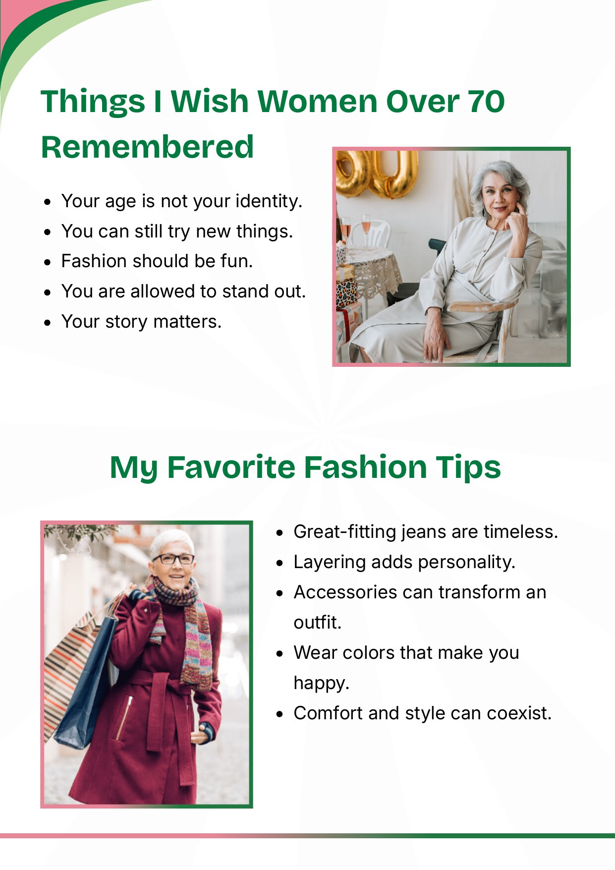 Things I Wish Women Over 70 Remembered page